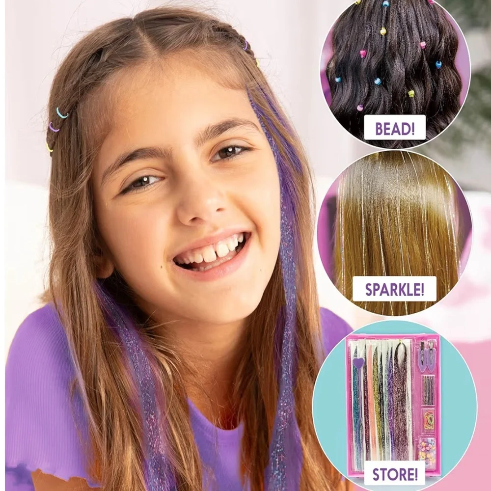 GEN ME Hair Tinsel Studio Kit Sparkly Extensions Beads Glitter Girls NWT